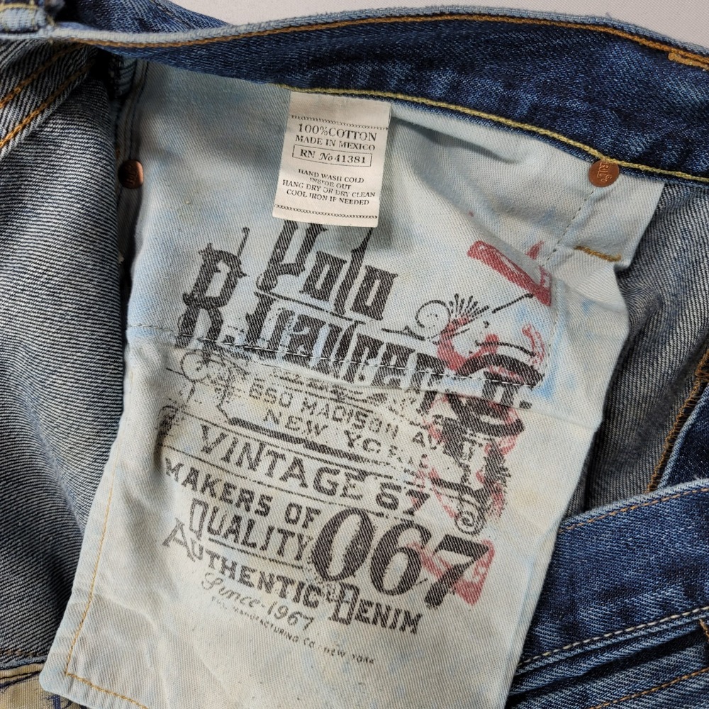 Polo Ralph Lauren Vintage 67‎ Jeans Mens 42x32 Blue Denim American Faded - Picture 6 of 14